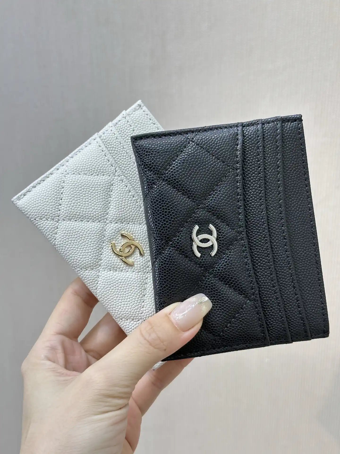Chanel Classic Card Holder Grained Calfskin & Gold AP4472 Black Silver
