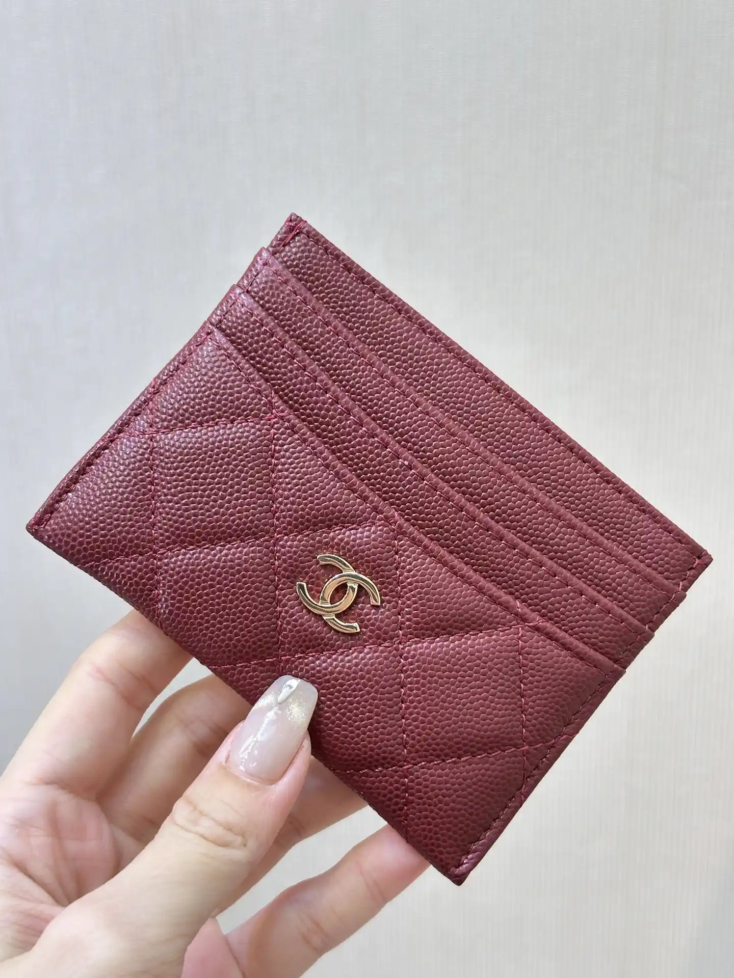 Chanel Classic Card Holder Grained Calfskin & Gold AP0213 Wine Red
