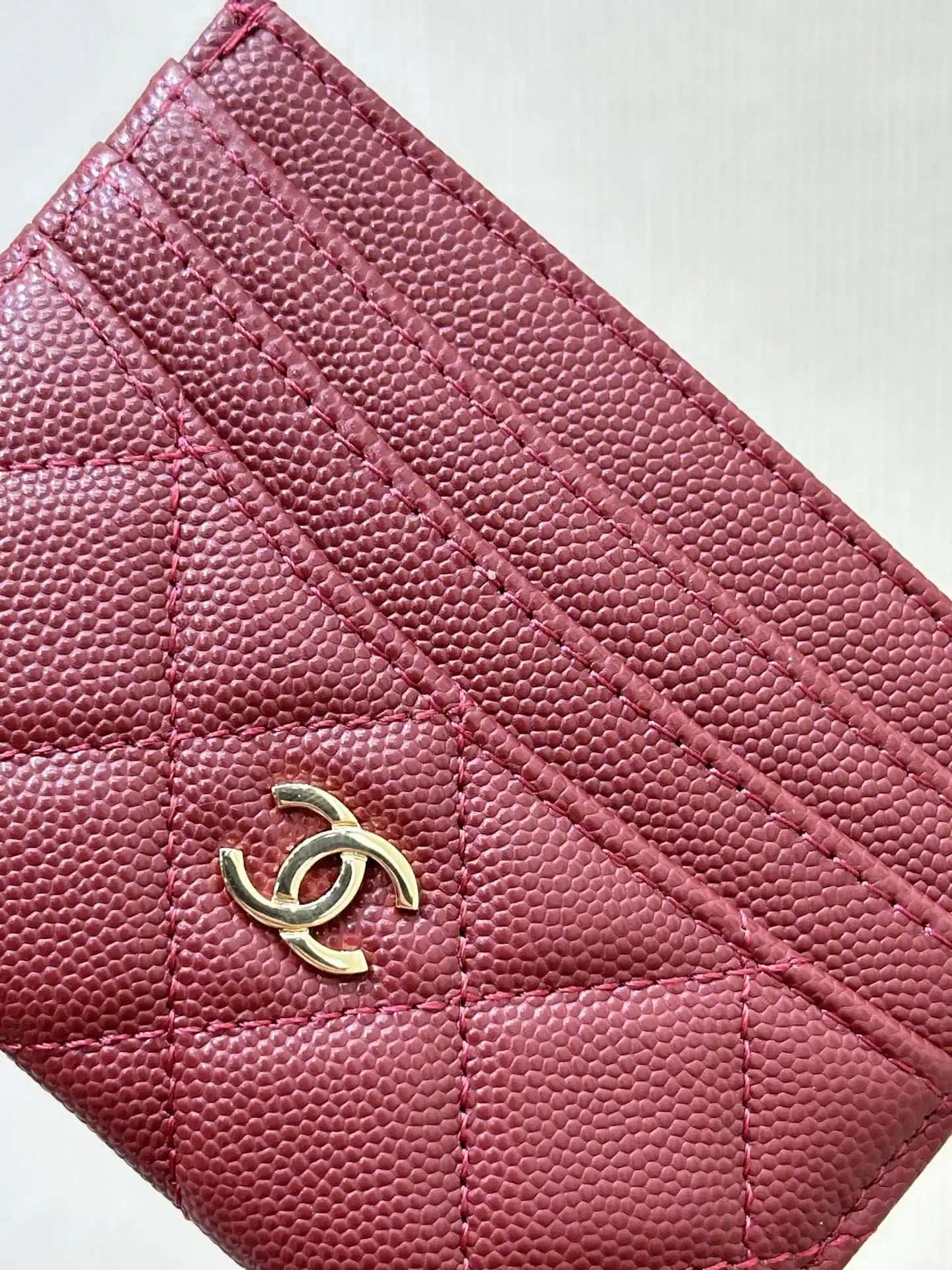 Chanel Classic Card Holder Grained Calfskin & Gold AP0213 Wine Red