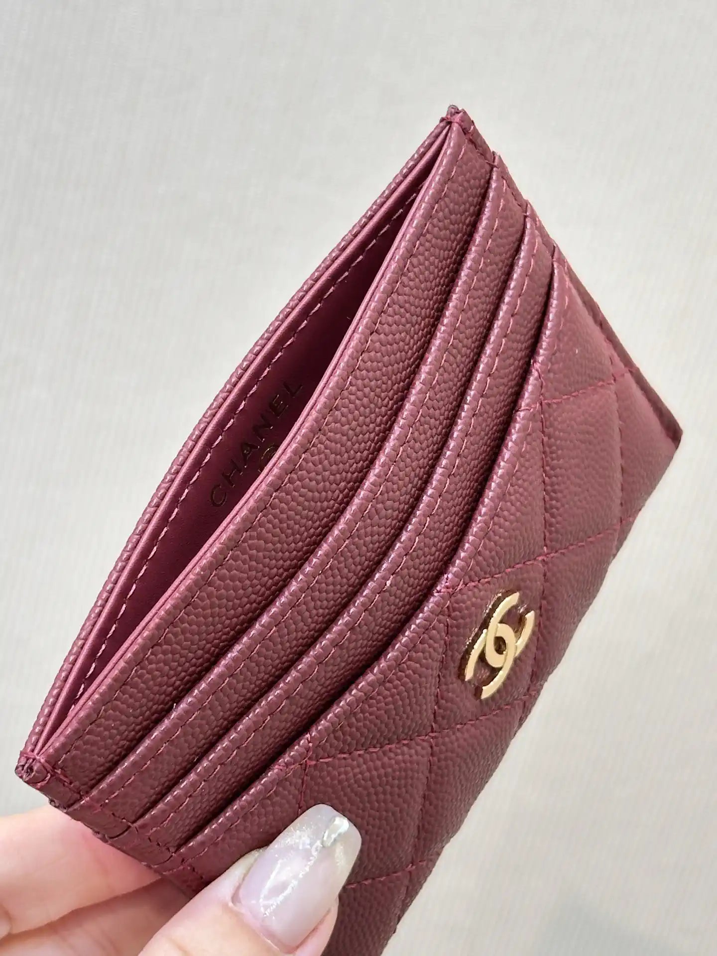 Chanel Classic Card Holder Grained Calfskin & Gold AP0213 Wine Red