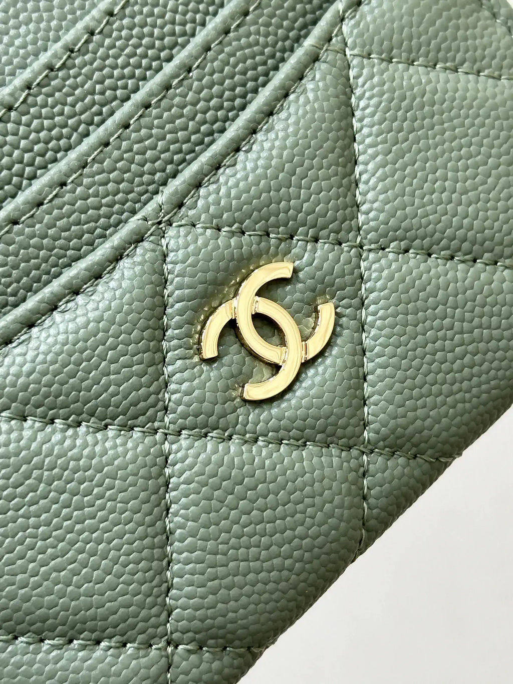 Chanel Classic Card Holder Grained Calfskin & Gold AP4472 Green