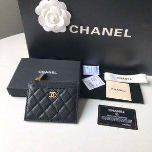 Chanel Classic Card Holder Zipper Grained shiny calfskin A31510 Black Gold - Default Title - View 1