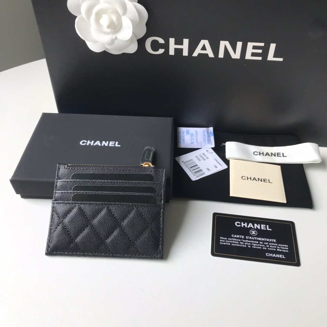 Chanel Classic Card Holder Zipper Grained shiny calfskin A31510 Black Gold - Default Title - View 2