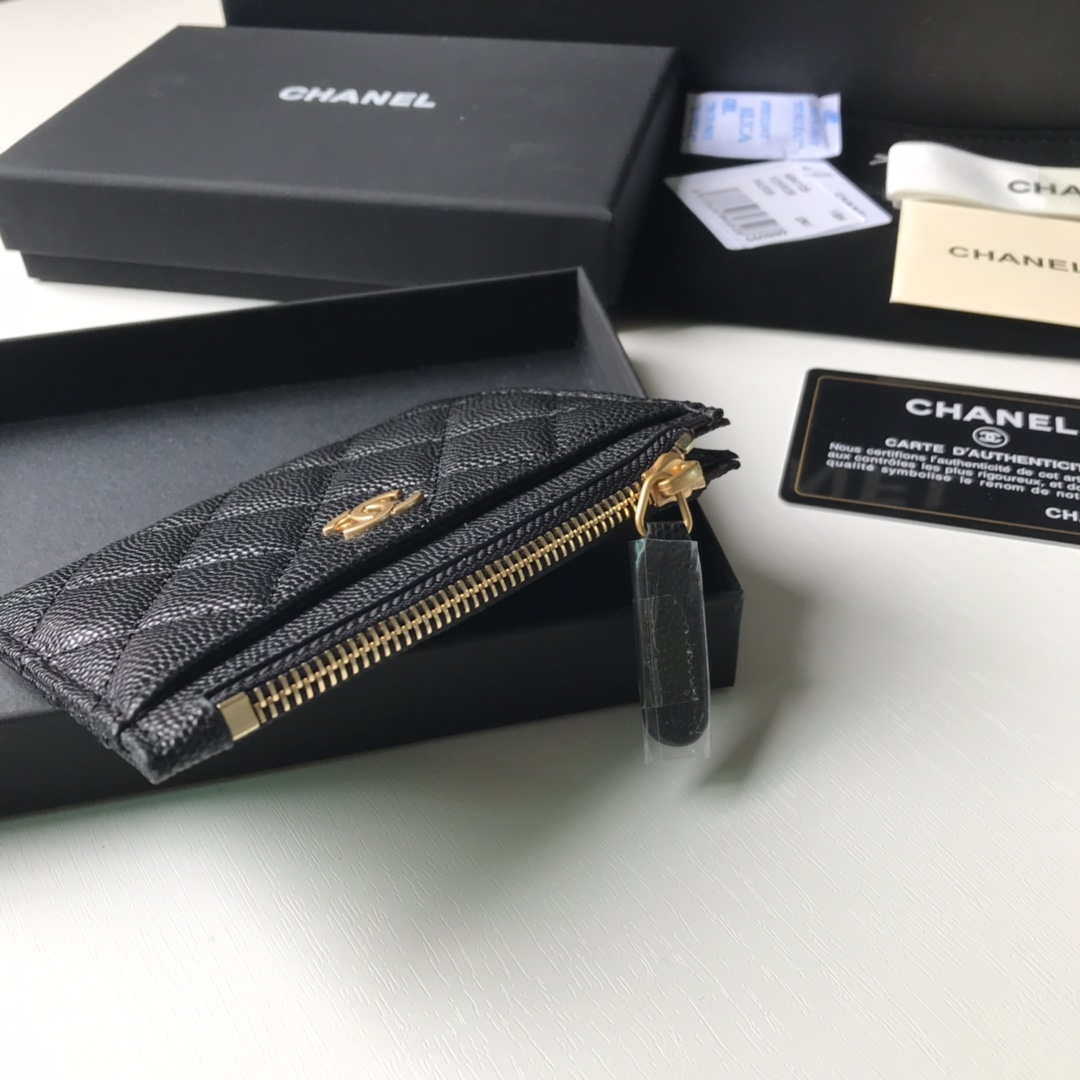 Chanel Classic Card Holder Zipper Grained shiny calfskin A31510 Black Gold - Default Title - View 5