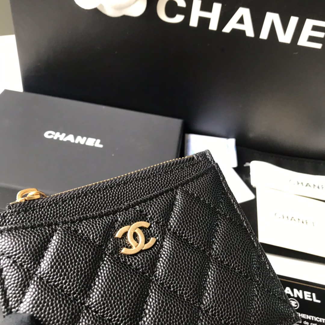 Chanel Classic Card Holder Zipper Grained shiny calfskin A31510 Black Gold - Default Title - View 6