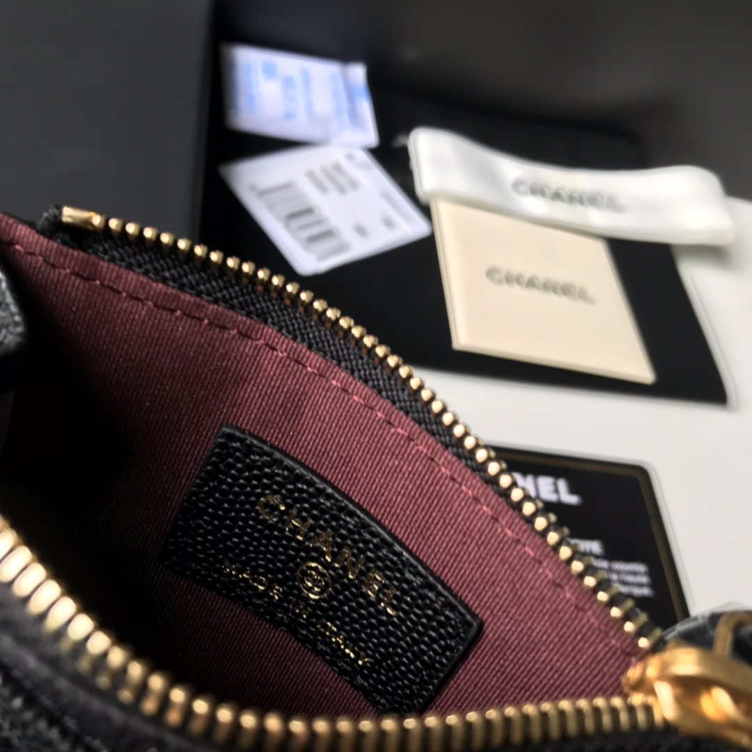 Chanel Classic Card Holder Zipper Grained shiny calfskin A31510 Black Gold - Default Title - View 9