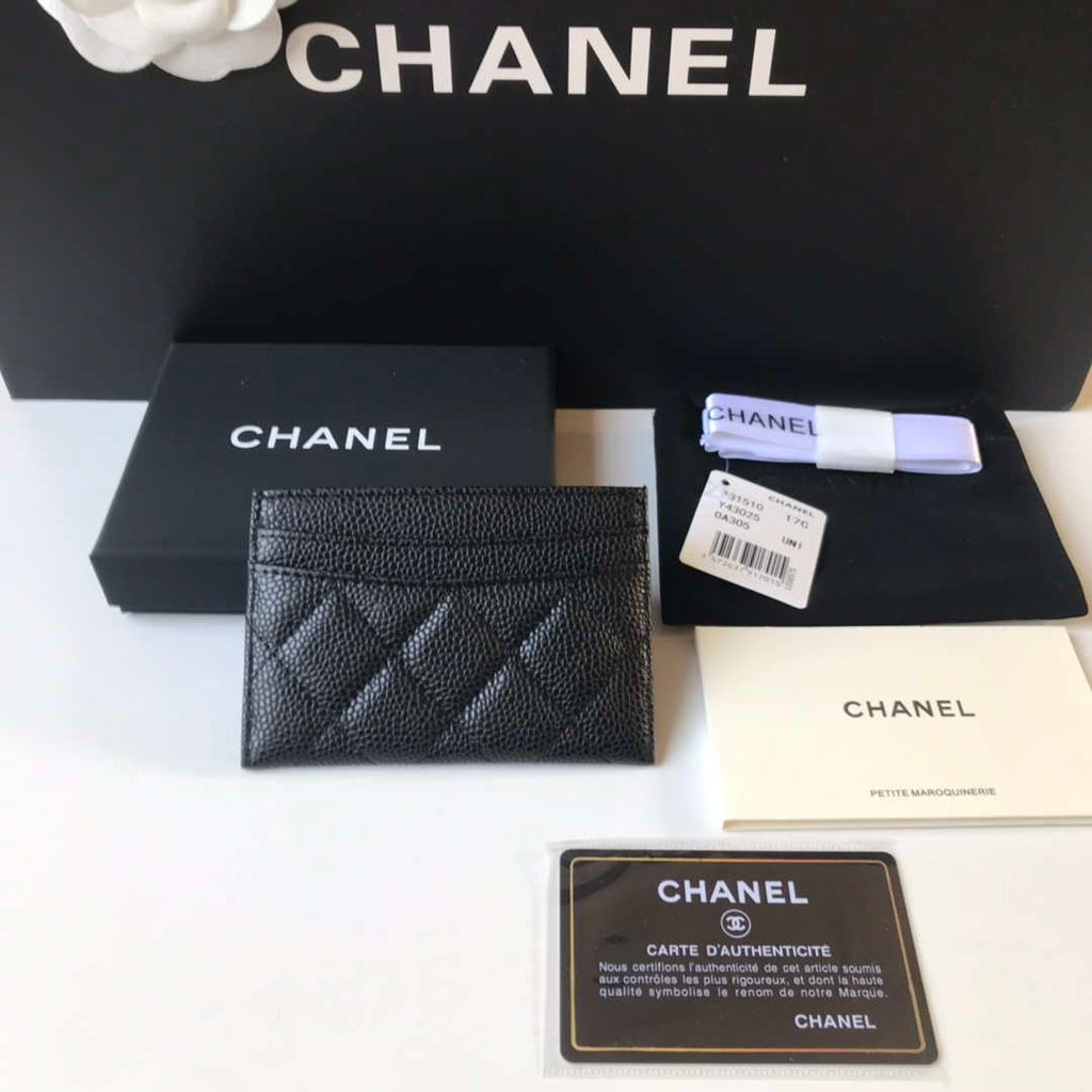 Chanel Classic Card Holder Zipper Grained shiny calfskin A31510 Black Silver