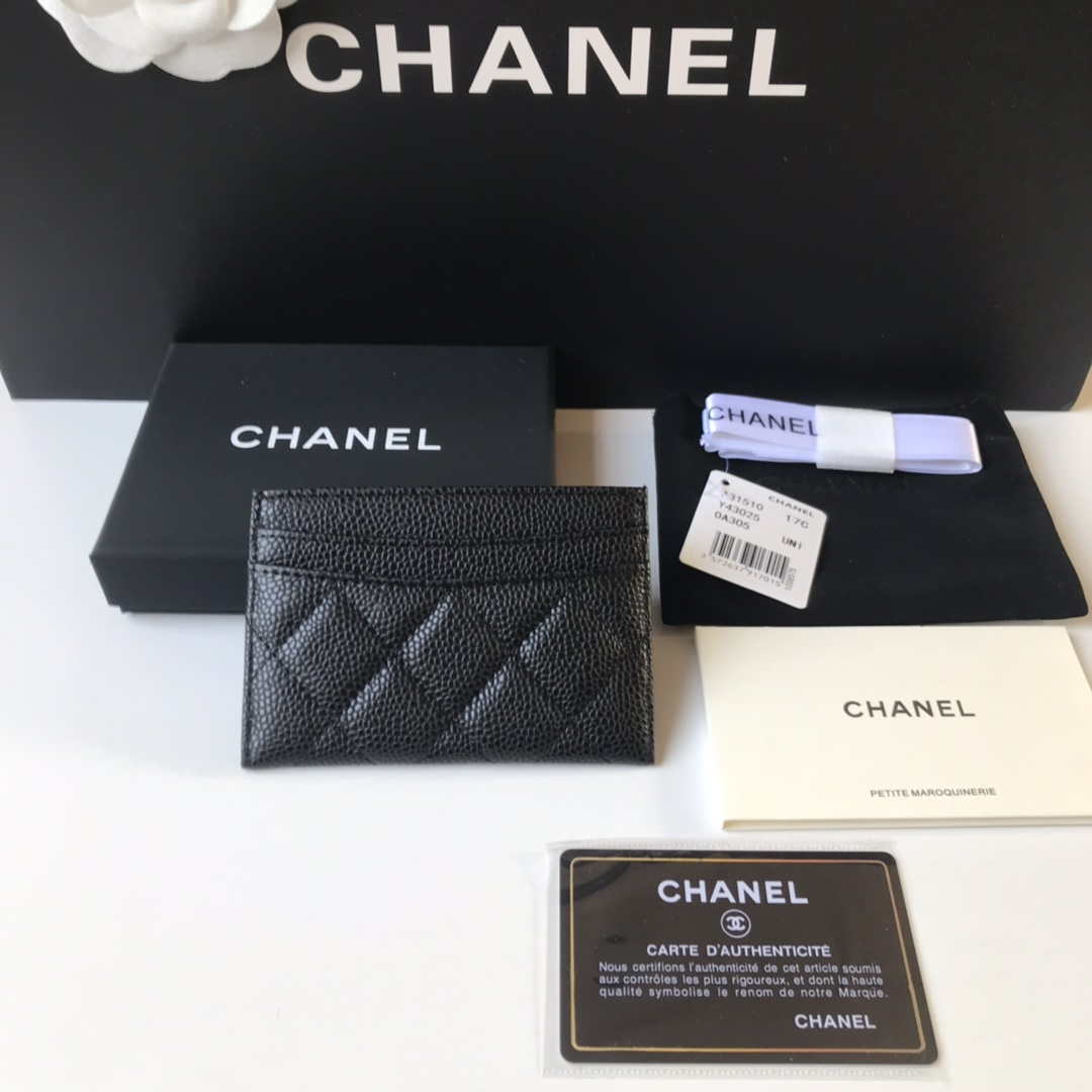 Chanel Classic Card Holder Zipper Grained shiny calfskin A31510 Black Silver - Default Title - View 2