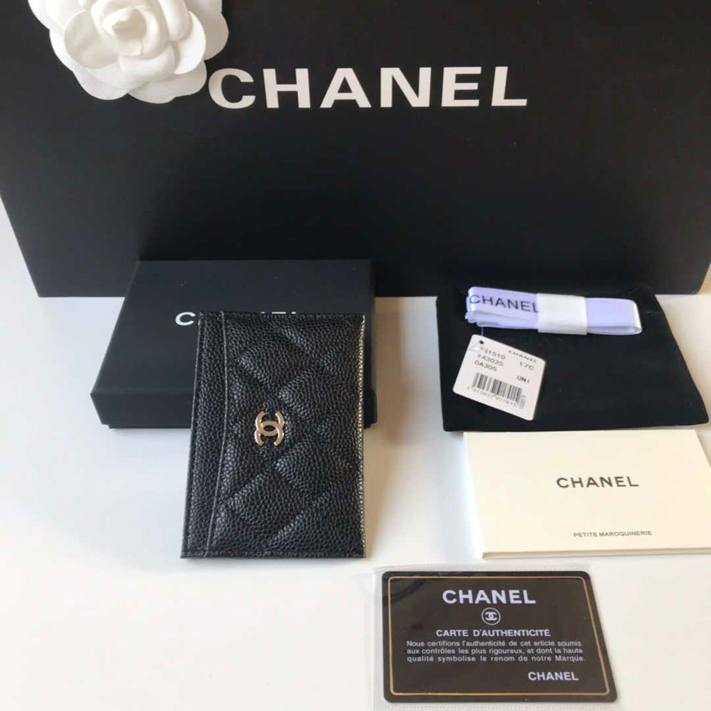Chanel Classic Card Holder Zipper Grained shiny calfskin A31510 Black Silver