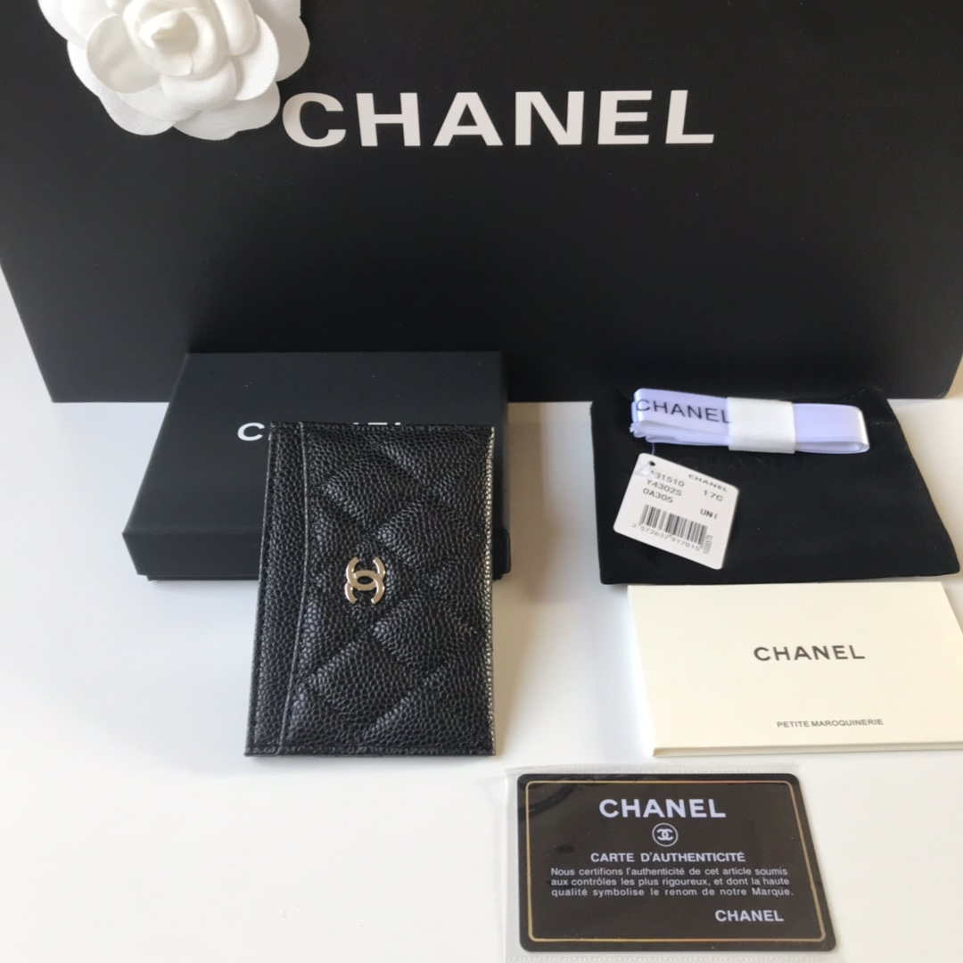 Chanel Classic Card Holder Zipper Grained shiny calfskin A31510 Black Silver - Default Title - View 3