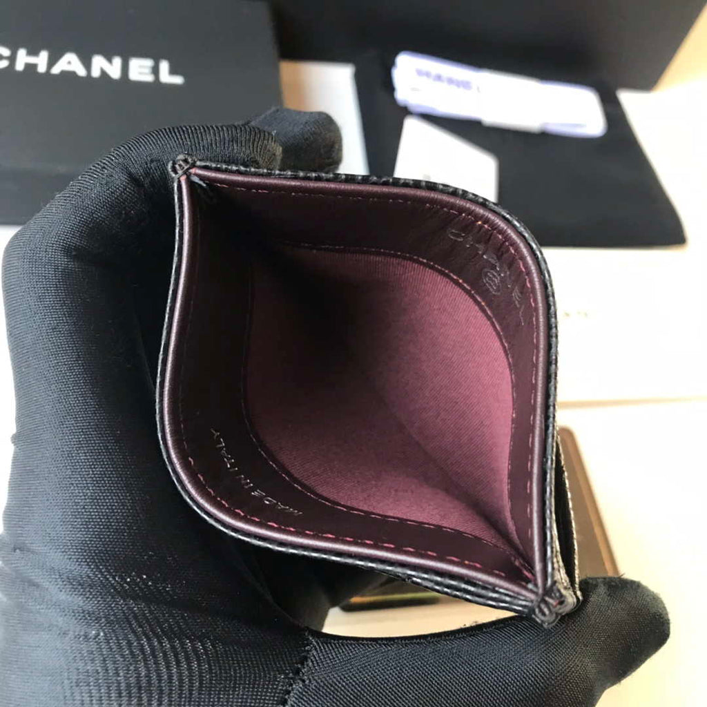 Chanel Classic Card Holder Zipper Grained shiny calfskin A31510 Black Silver