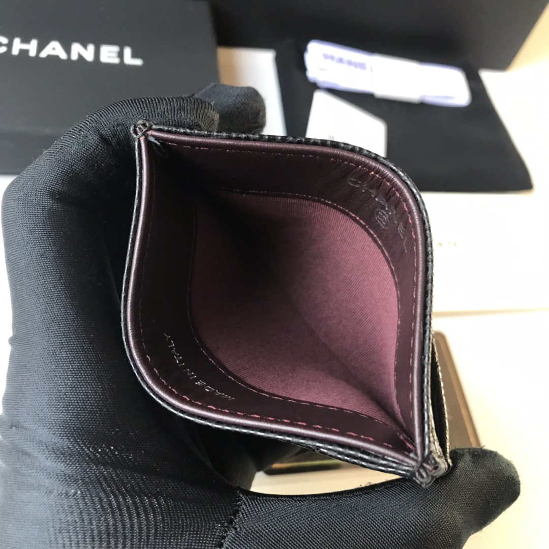 Chanel Classic Card Holder Zipper Grained shiny calfskin A31510 Black Silver - Default Title - View 7