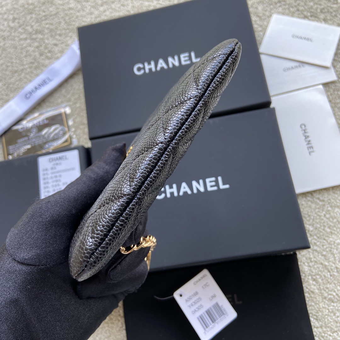 Chanel Classic Card Holder Zipper Grained shiny Calfskin A50168 Black Gold - Default Title - View 2