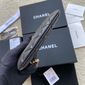 Chanel Classic Card Holder Zipper Grained shiny Calfskin A50168 Black Gold - Default Title - View 2