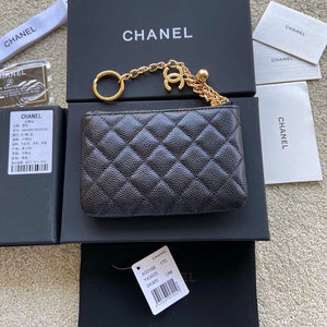Chanel Classic Card Holder Zipper Grained shiny Calfskin A50168 Black Gold - Default Title - View 3