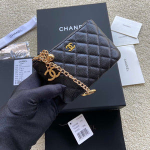 Chanel Classic Card Holder Zipper Grained shiny Calfskin A50168 Black Gold - Default Title - View 5