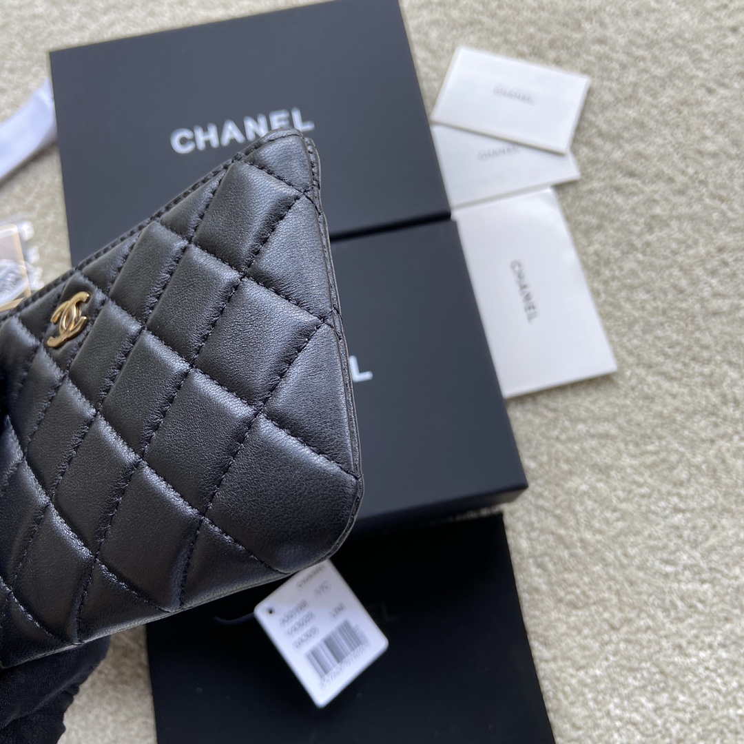 Chanel Classic Card Holder Zipper Lambskin A50168 Black Gold - Default Title - View 7