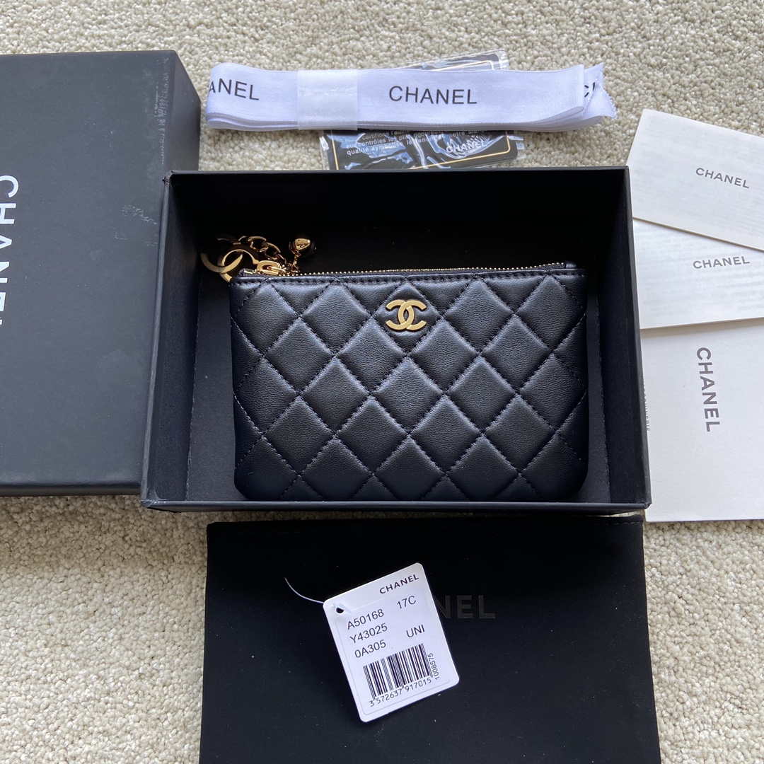 Chanel Classic Card Holder Zipper Lambskin A50168 Black Gold - Default Title - View 10