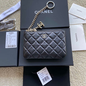 Chanel Classic Card Holder Zipper Lambskin A50168 Black Silver - Default Title - View 1