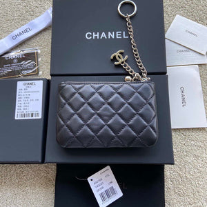Chanel Classic Card Holder Zipper Lambskin A50168 Black Silver - Default Title - View 3