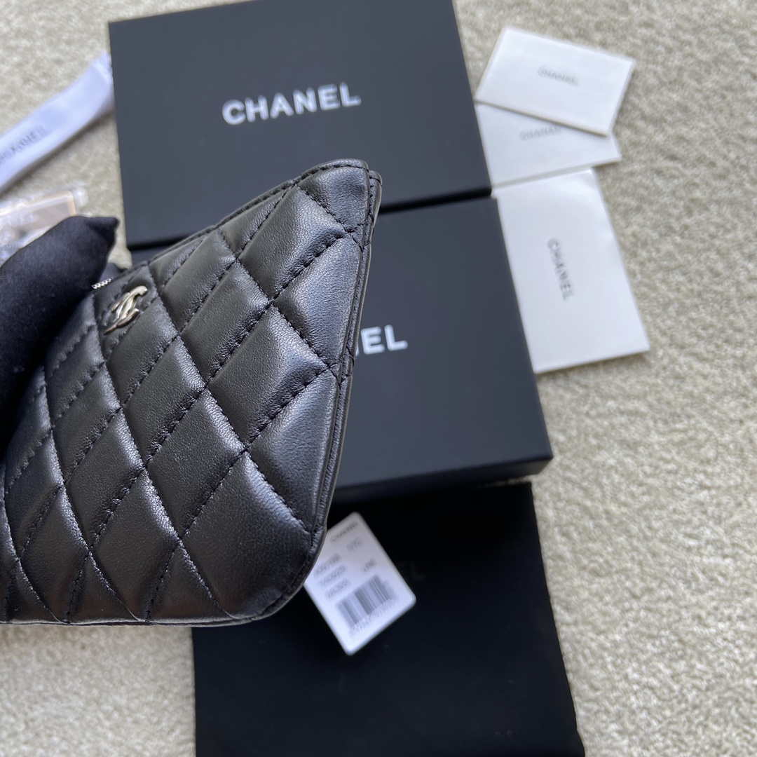 Chanel Classic Card Holder Zipper Lambskin A50168 Black Silver - Default Title - View 6