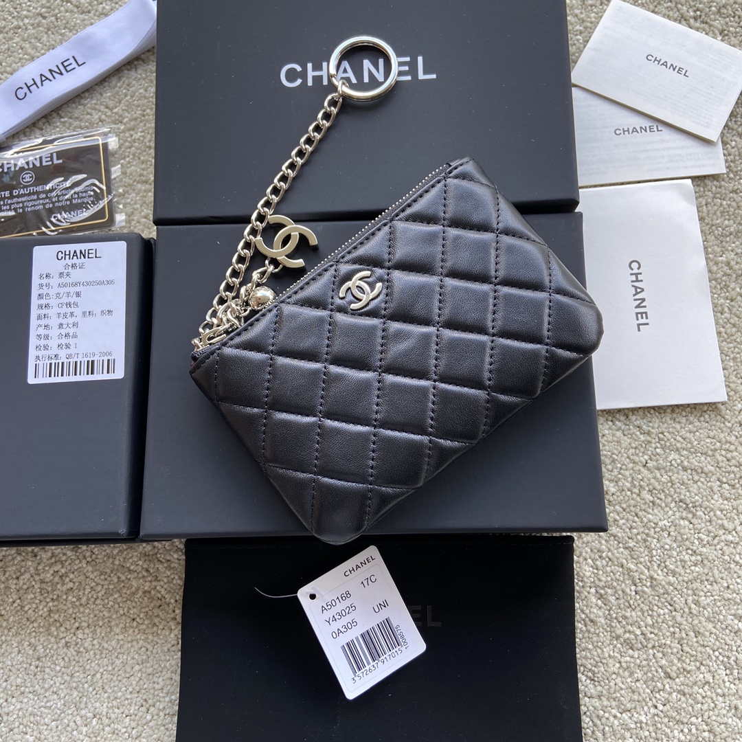 Chanel Classic Card Holder Zipper Lambskin A50168 Black Silver - Default Title - View 8