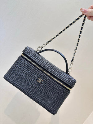 Chanel Classic Vanity with Chain Braided Raffia & Gold-Tone Metal AP4385 Black - Default Title - View 1