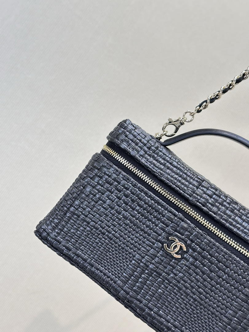 Chanel Classic Vanity with Chain Braided Raffia & Gold-Tone Metal AP4385 Black