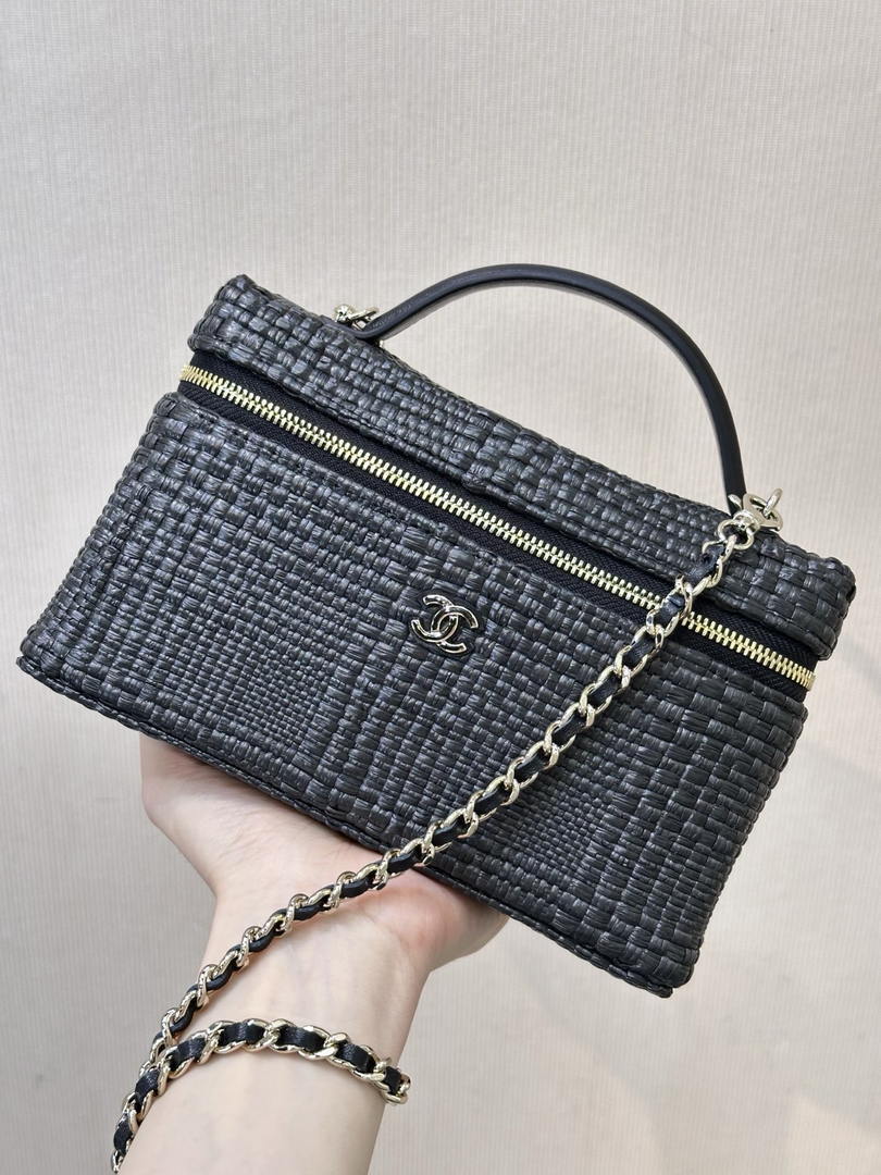 Chanel Classic Vanity with Chain Braided Raffia & Gold-Tone Metal AP4385 Black - Default Title - View 5
