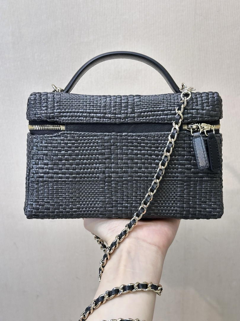 Chanel Classic Vanity with Chain Braided Raffia & Gold-Tone Metal AP4385 Black