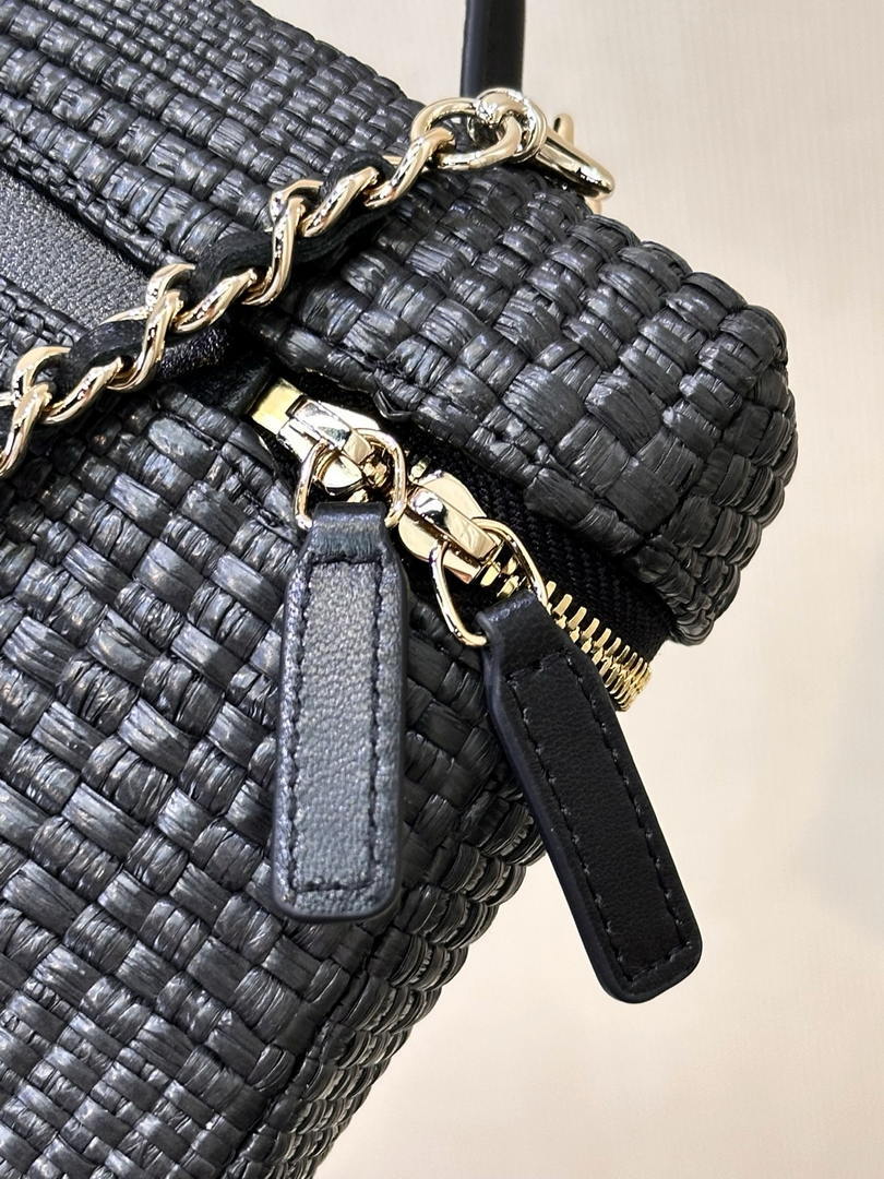 Chanel Classic Vanity with Chain Braided Raffia & Gold-Tone Metal AP4385 Black