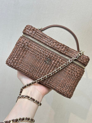 Chanel Classic Vanity with Chain Braided Raffia & Gold-Tone Metal AP4385 Brown - Default Title - View 3