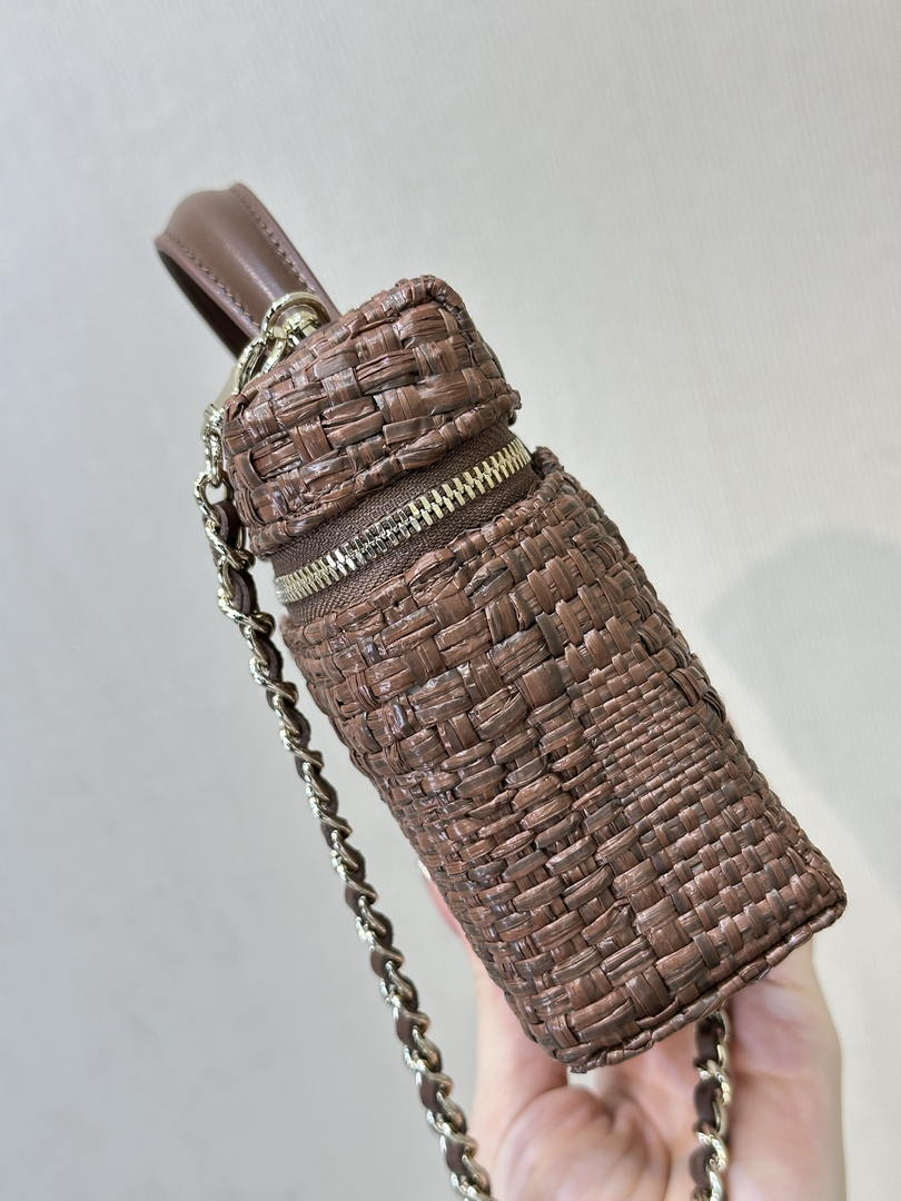 Chanel Classic Vanity with Chain Braided Raffia & Gold-Tone Metal AP4385 Brown