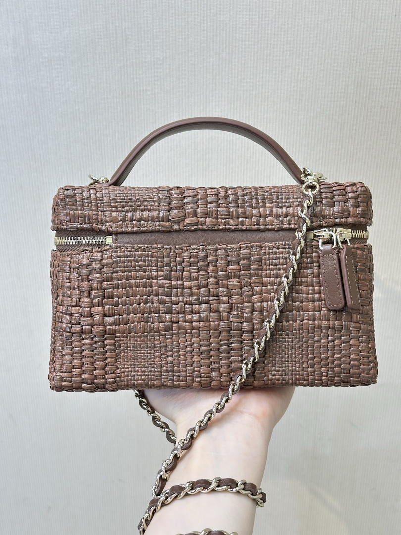 Chanel Classic Vanity with Chain Braided Raffia & Gold-Tone Metal AP4385 Brown