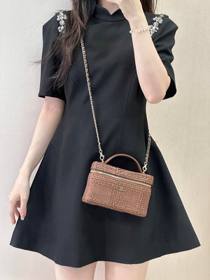 Chanel Classic Vanity with Chain Braided Raffia & Gold-Tone Metal AP4385 Brown - Default Title - View 2