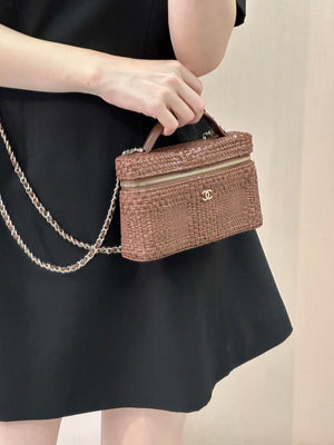Chanel Classic Vanity with Chain Braided Raffia & Gold-Tone Metal AP4385 Brown - Default Title - View 8