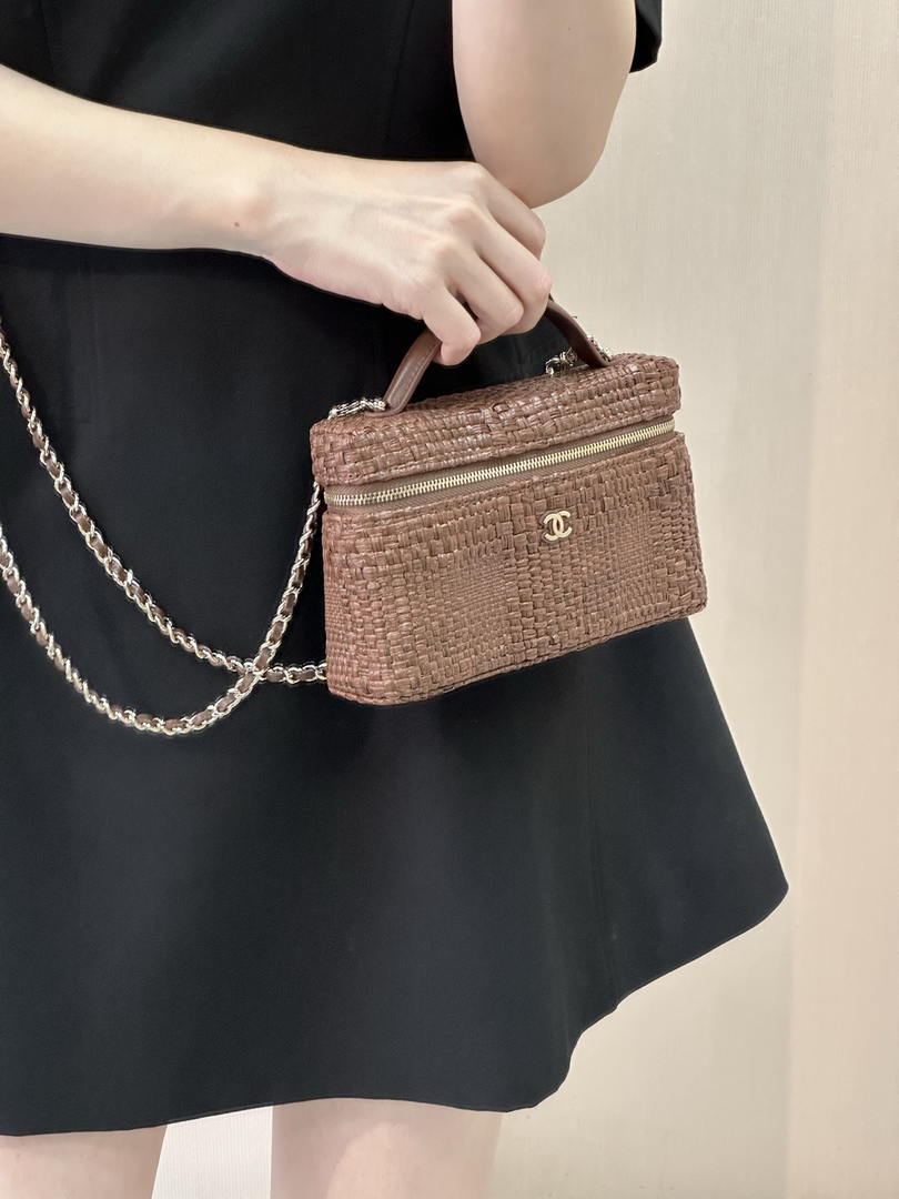 Chanel Classic Vanity with Chain Braided Raffia & Gold-Tone Metal AP4385 Brown - Default Title - View 8