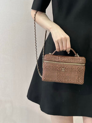 Chanel Classic Vanity with Chain Braided Raffia & Gold-Tone Metal AP4385 Brown - Default Title - View 7