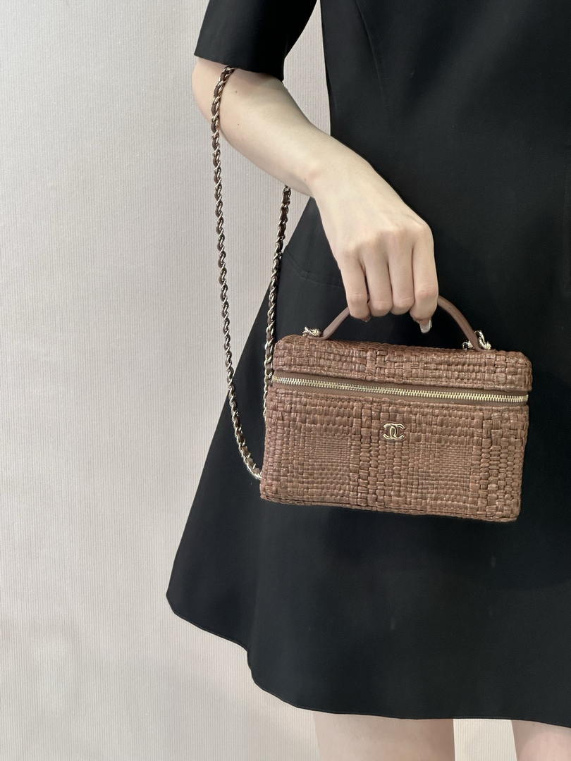 Chanel Classic Vanity with Chain Braided Raffia & Gold-Tone Metal AP4385 Brown - Default Title - View 7