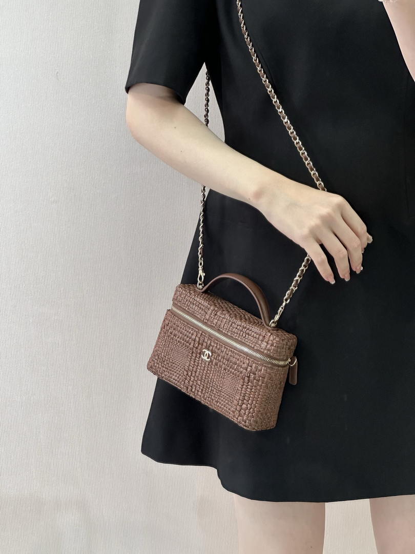 Chanel Classic Vanity with Chain Braided Raffia & Gold-Tone Metal AP4385 Brown - Default Title - View 5