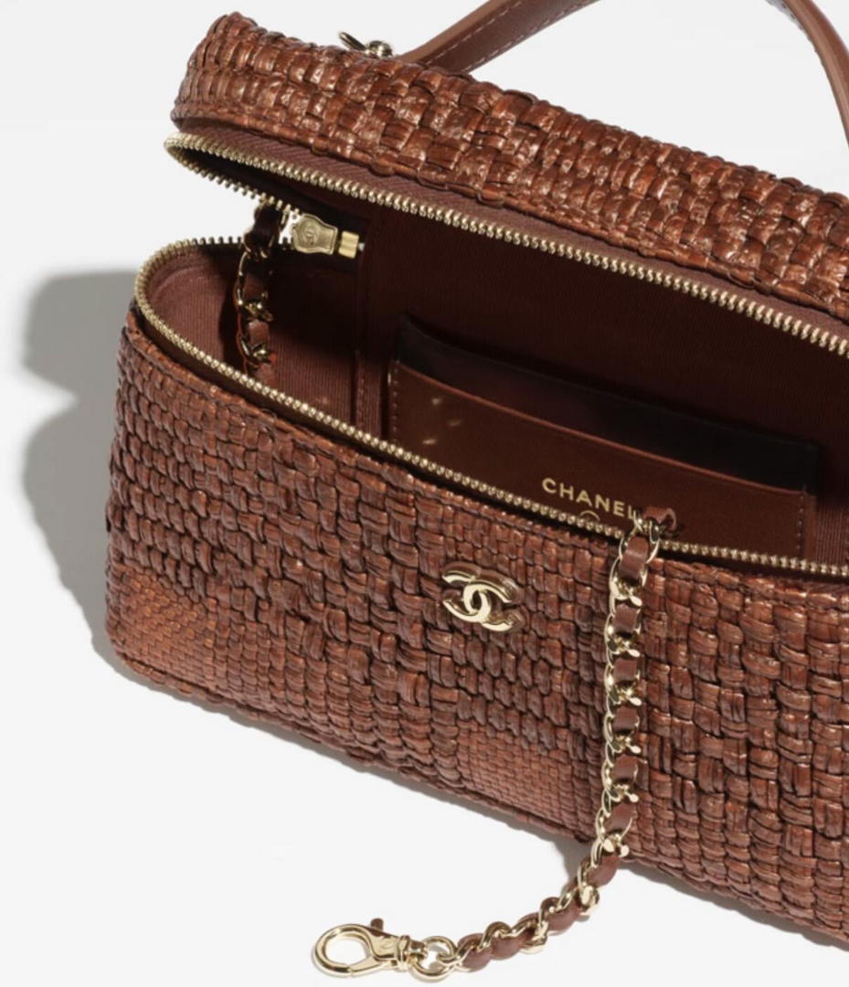 Chanel Classic Vanity with Chain Braided Raffia & Gold-Tone Metal AP4385 Brown