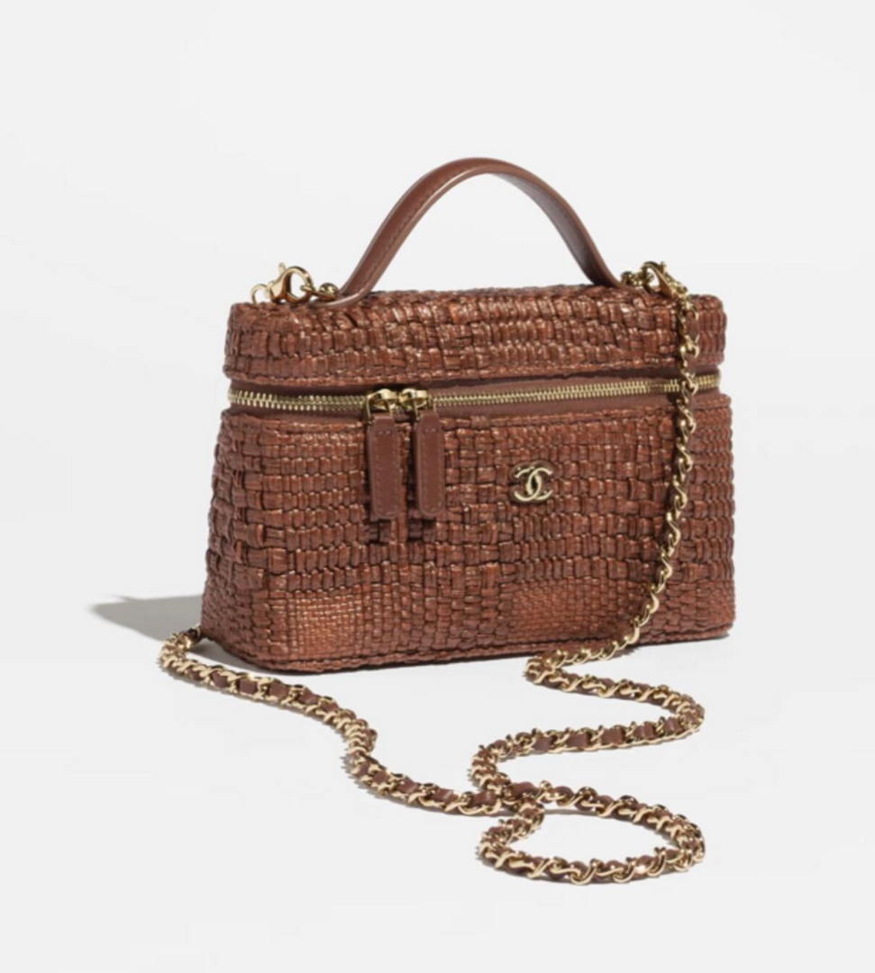 Chanel Classic Vanity with Chain Braided Raffia & Gold-Tone Metal AP4385 Brown - Default Title - View 1