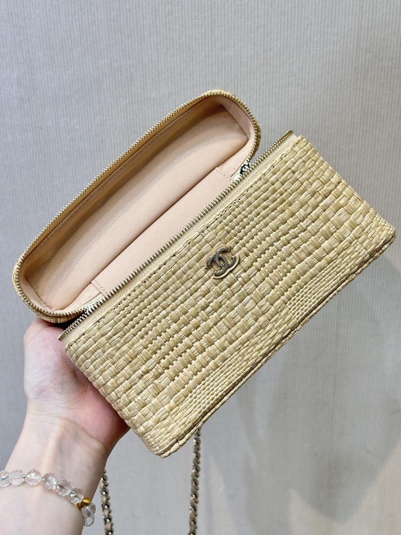 Chanel Classic Vanity with Chain Braided Raffia & Gold-Tone Metal AP4385 Nature