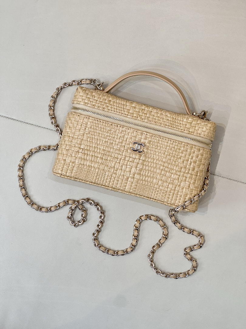 Chanel Classic Vanity with Chain Braided Raffia & Gold-Tone Metal AP4385 Nature