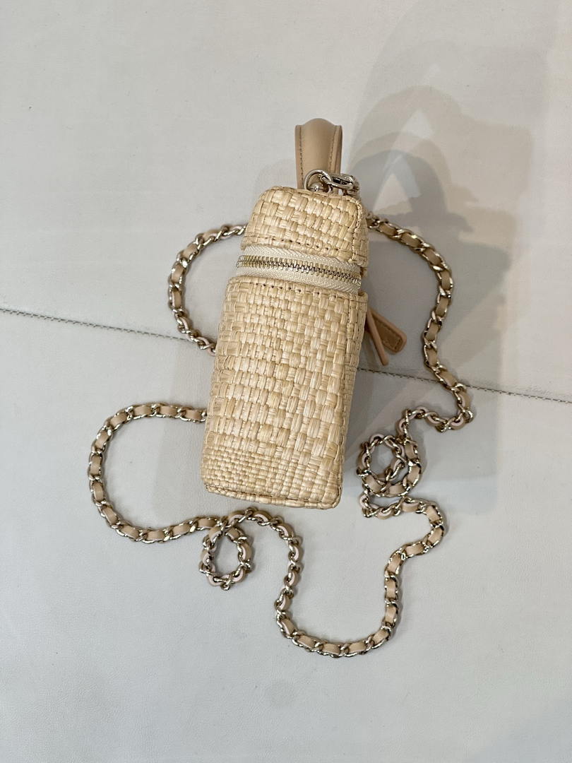 Chanel Classic Vanity with Chain Braided Raffia & Gold-Tone Metal AP4385 Nature
