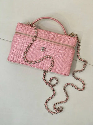 Chanel Classic Vanity with Chain Braided Raffia & Gold-Tone Metal AP4385 Pink - Default Title - View 5