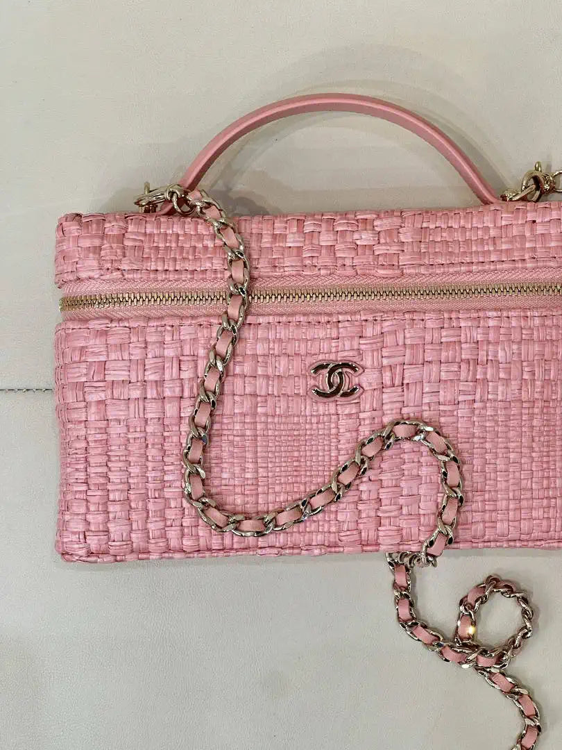 Chanel Classic Vanity with Chain Braided Raffia & Gold-Tone Metal AP4385 Pink - Default Title - View 6