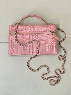 Chanel Classic Vanity with Chain Braided Raffia & Gold-Tone Metal AP4385 Pink - Default Title - View 7