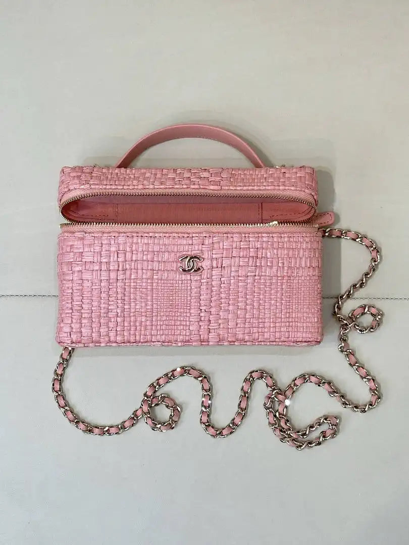 Chanel Classic Vanity with Chain Braided Raffia & Gold-Tone Metal AP4385 Pink - Default Title - View 9