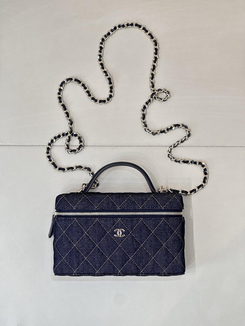 Chanel Classic Vanity with Chain Denim & Gold-Tone Metal AP4385 Dark Blue & Orange